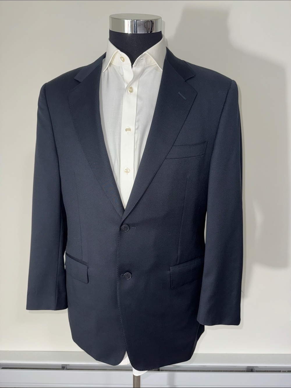 Canali mens 50R dark blue solid 100% wool 2-button suit jacket EUC